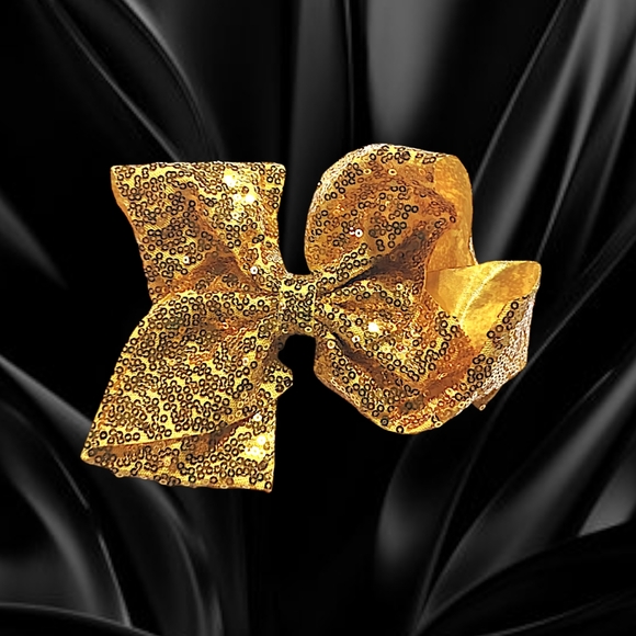 🌲10/$20. New Gold Sequin Hair Bow. 7" - Picture 7 of 8